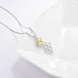 925 Sterling Silver Honeycomb and Golden Honey Bee Pendant Necklace