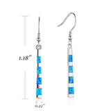 October Birthstone 925 Sterling Silver Blue / White Fire Created Opal Hook Dangle Earrings Dainty Long Striped Drop Earrings Fine Jewelry for Women