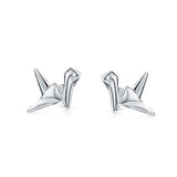 Tiny Geometric 3D Garden Origami Crane Bird Swan Stud Earrings For Women For Teen 925 Sterling Silver