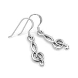 925 Sterling Silver Treble G Clef Musician Dangle Hook Earrings