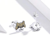 S925 Sterling Silver  Animal Cat Cute Cubic Zircon Stud Earrings -Christmas Teen Girl Gifts