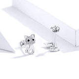 S925 Sterling Silver Cute Clear Cubic Zirconia Cat Lover Stud Earrings for Girls Kids