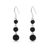 Crystal Pave Round Disco 3 Ball Linear Prom Pageant Dangle Earrings For Teen For Women 925 Sterling Silver