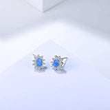 925 Sterling Silver  Blue Opal Stud Earrings Cubic Zirconia Danity Fine Jewelry for Women Girls