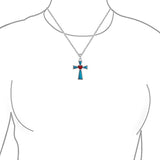 Southwestern Style Stabilized Turquoise Rope Edge Red Heart Cross Pendant Sterling Silver Necklace