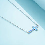 S925 Sterling Silver Sideways Cross Choker Opal Necklace for Women