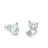 Sterling Silver cubic zirconia Cat Opal Stud Earrings For Women