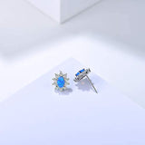 925 Sterling Silver  Blue Opal Stud Earrings Cubic Zirconia Danity Fine Jewelry for Women Girls