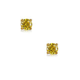 Tiny Cubic Zirconia Simulated Birthstone AAA CZ Round Solitaire Stud Earrings Real 14K Yellow Gold Screwback