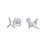 Tiny Geometric 3D Garden Origami Crane Bird Swan Stud Earrings For Women For Teen 925 Sterling Silver