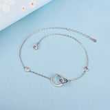 925 Sterling Silver Interlocking Double Circle Heart Anklet Chain Foot Jewelry For Women