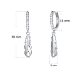 White Gold Plated 925 Sterling Silver CZ Cubic Zirconia Leaf Dangle Drop Small Hoop Earrings For Women Girls