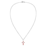 Elegant Cross Reconstructed Red Coral 925 Sterling Silver Pendant Necklace