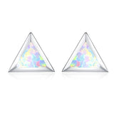 Silver Opal Triangle Stud Earrings