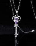 Fine Jewelry for Women Natural Gemstone Amethyst Sterling Silver Key Pendant Necklace