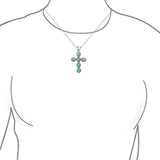 Southwestern Style Stabilized Turquoise Rope Bezel Set Cross Pendant Necklace For Women 925 Sterling Silver