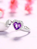 Fine Jewelry Gifts for Women 925 Sterling Silver Natural Gemstone Amethyst Heart Ring