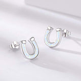 925 Sterling Silver  Horseshoe Opal Stud Earrings Birthday Gift for Her