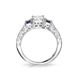 Art Deco Style Milgrain 3CT Round Solitaire 3 Stone Past Present Future Promise CZ Engagement Ring 925 Sterling Silver