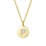 Gold Plated Sterling Silver Initial Pendant Necklace Round Disc CZ Initial Dainty Alphabet Necklace