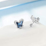 925 Sterling Silver Butterfly Stud Earrings with Blue Crystals Gift for Women Girls