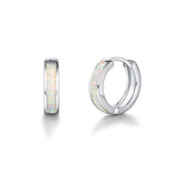 Silver White Opal Hoop Earrings 