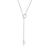 Silver Cross Lariat Necklace