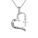 Silver Faith hope love open heart sideways cross Pendant Necklace