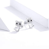 S925 Sterling Silver Cute Clear Cubic Zirconia Cat Lover Stud Earrings for Girls Kids