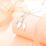 925 Sterling Silver Guardian Angel Wings Cross Pendant Necklace for Women