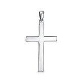 Religious Plain Simple Flat Cross Pendant Necklace For Men For Women 925 Sterling Silver With Chain