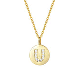 Gold Plated Sterling Silver Initial Pendant Necklace Round Disc CZ Initial Dainty Alphabet  Necklace