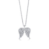 Rhodium Plated Sterling Silver Cubic Zirconia CZ Angel Wings Fashion Pendant Necklace - Halloween Jewelry