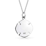 Round Small Firefighter Fire Dept Shield Medallion Pendant Necklace For Firemens Wife For Women Sterling Silver