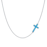  Silver Sideways Cross Choker Opal Necklace 