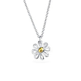 Tiny Simple Two Tone Flower Daisy Pendant Necklace For Women For Teen 925 Sterling Silver With Chain