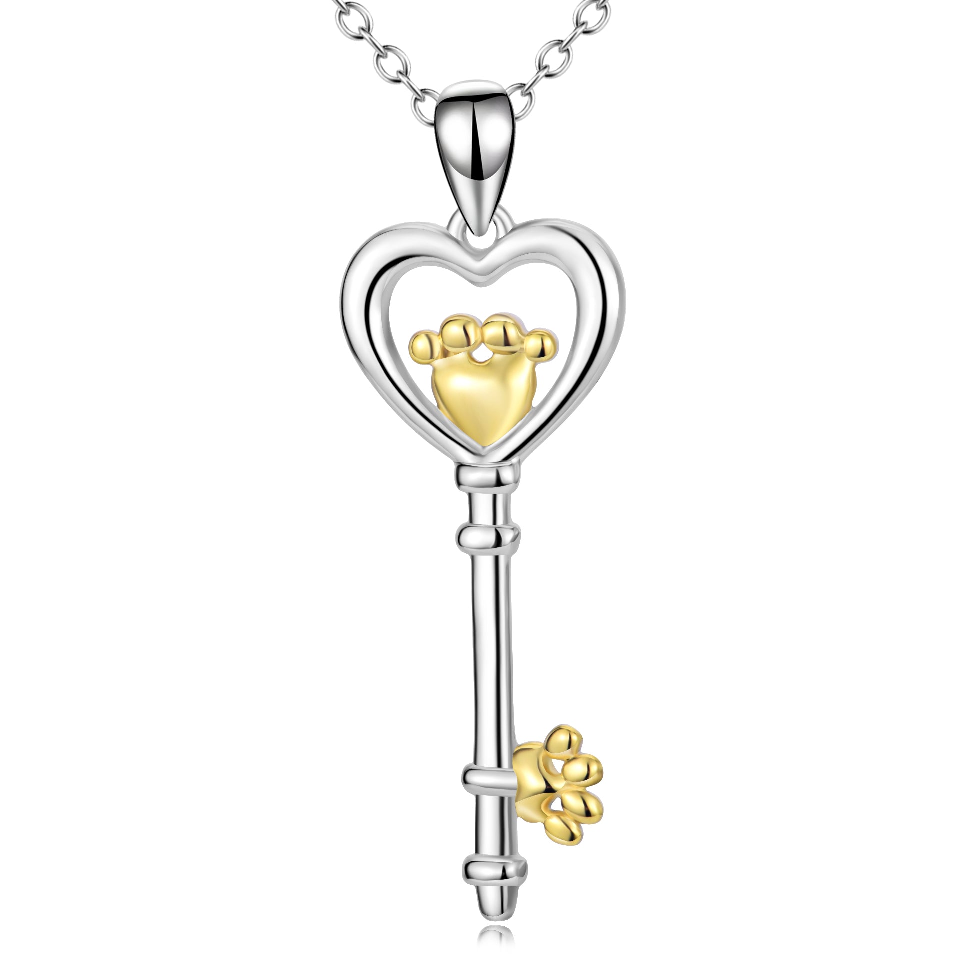 Diamond Heart Lock and Key Necklace in 14k Rose Gold Plate and