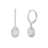 Silver White Opal Drop Earrings