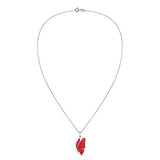 Flying Monarch Butterfly Reconstructed Red Coral 925 Sterling Silver Pendant Necklace