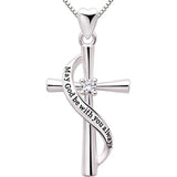 Silver  Cubic Zirconia Cross Pendant Necklace