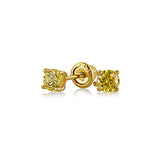 Tiny Cubic Zirconia Simulated Birthstone AAA CZ Round Solitaire Stud Earrings Real 14K Yellow Gold Screwback