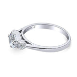 Rhodium Plated Sterling Silver 3-Stone Anniversary Promise Engagement Ring Made with Zirconia Octagon Sun Cut