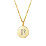 Gold Plated Sterling Silver Initial Pendant Necklace Round Disc CZ Initial Dainty Alphabet Necklace