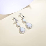 Sterling Silver White Opal Drop Earrings Teardrop  Cubic Zirconia  Waterdrop Danity Fine Jewelry for Women