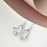 Sterling Silver Sideways Shaped Heart Dangle Drop Hooks Earrings Jewelry Gifts for Women Birthday