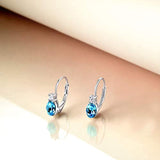 Aquamarine Blue Oval Crystal Lever-back Earrings for Girls  Silver Mini Dangle Drop Earrings for Womens