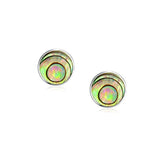 Round Shape Bezel Set Iridescent Abalone Shell Stud Earrings For Women 925 Sterling Silver