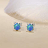 Sterling Silver Tiny Cat Opal Stud Earrings Cute Dot Round Disc Dainty Minimalist Jewelry for Women Girls