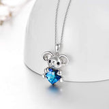 Sterling Silver Koala Necklace for Women, Koala Bear Pendant Made with Blue Heart Crystal from Swarovski, Animal Necklace for Animal Lovers