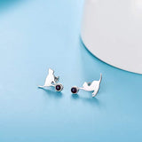 Silver Opal Mini Cute Cat Mismatched Earrings 